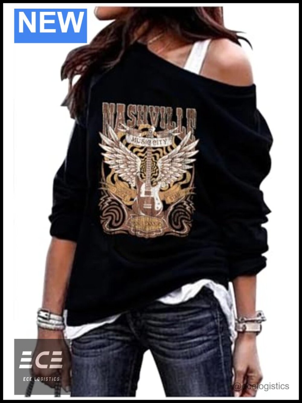 Women's Off Shoulder Sweatshirt Country Music Graphic Pullover Long Sleeve